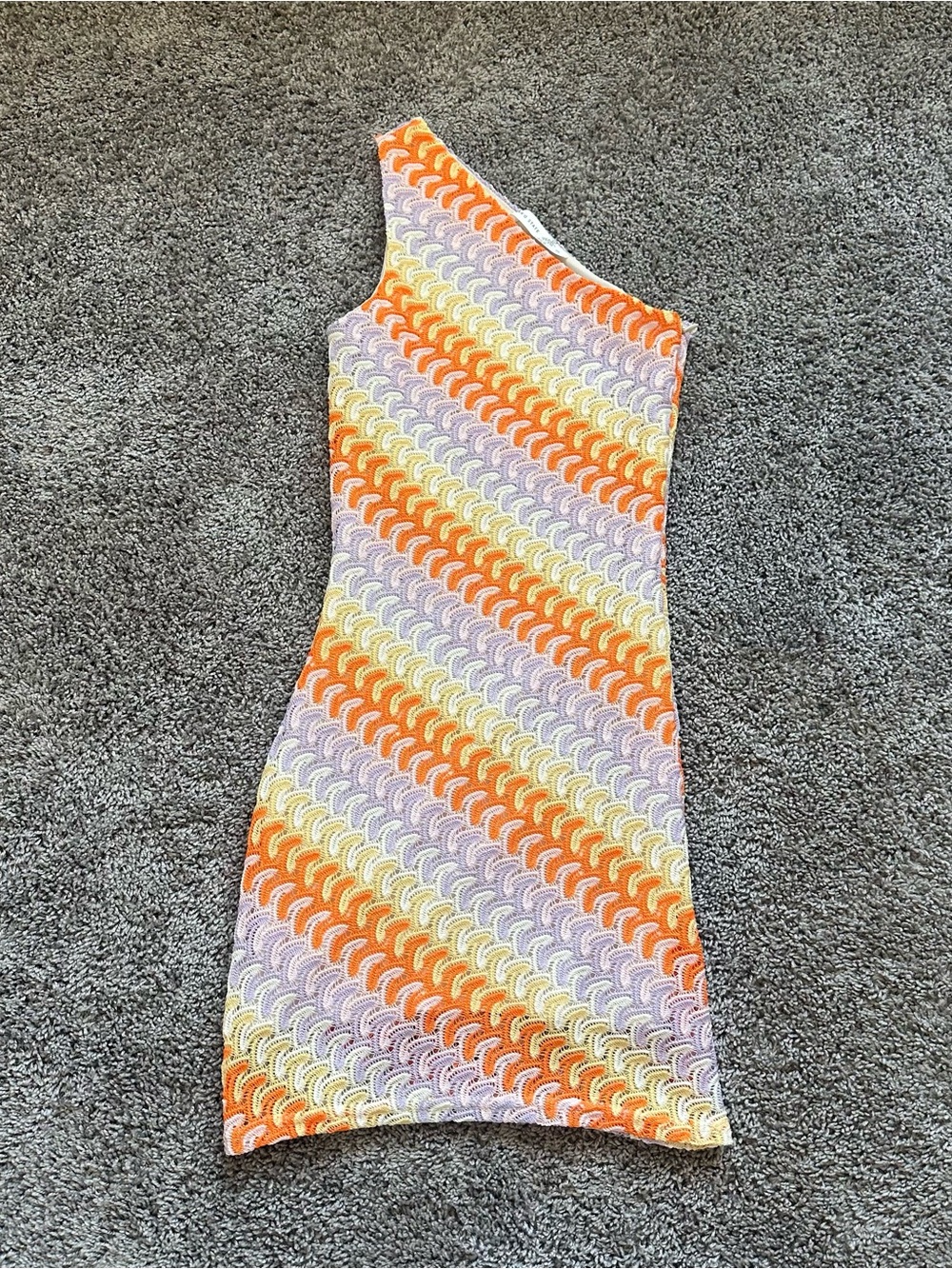 Altar'd State One-Shoulder Crochet Dress in Orange, Lavender & Yellow